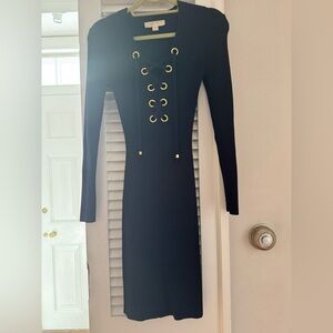 Michael Kors Black Long Sleeve Lace-Up Dress